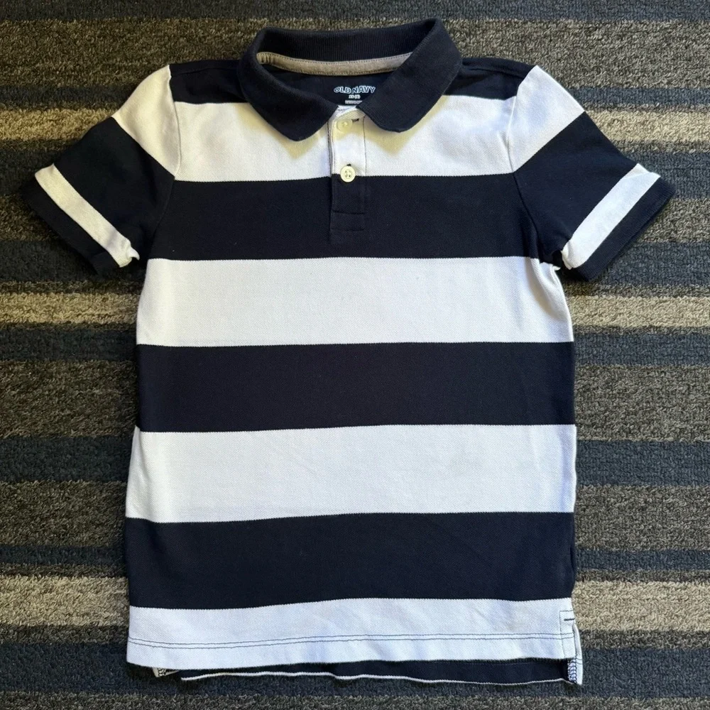 Old‎ Navy Black and White Striped Polo Shirt Size 5